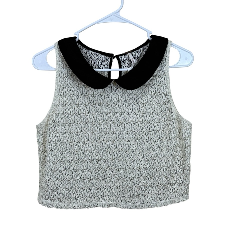 Free People Womens Lace Crop Top Ivory White Collar Neck 100% Cotton M